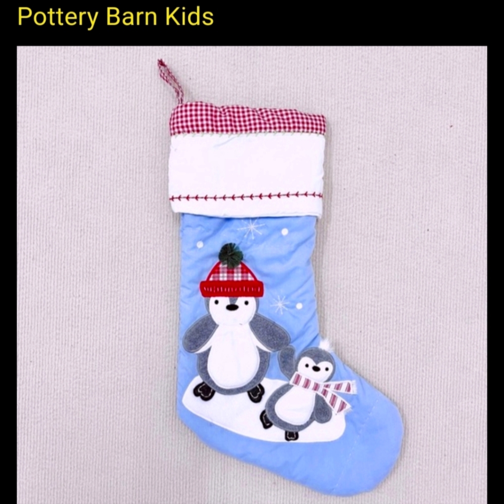 New Pottery Barn Penguins Quilted Christmas Stocking baby PBK